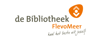 Het logo van Flevomeer Bibliotheek, partner van het vraaghuis in Zeewolde